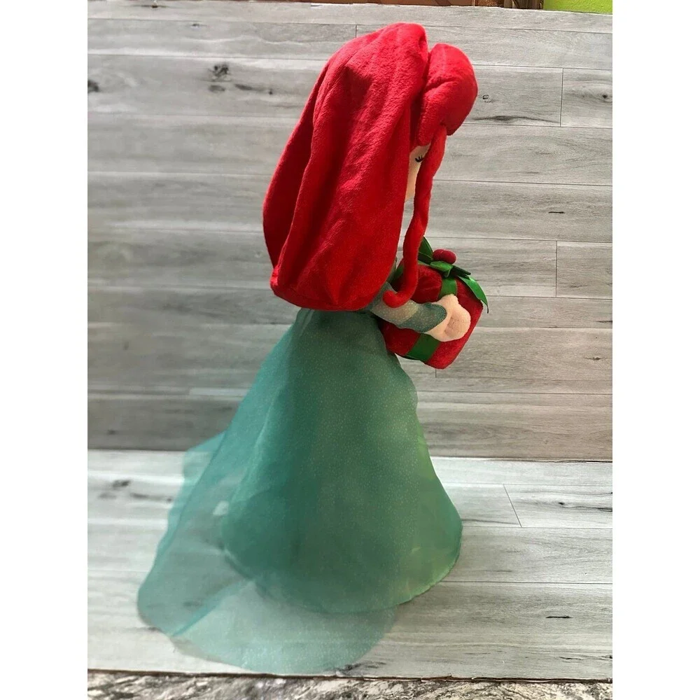 Disney  Ariel Plush Doll with Red Hair & Green Dress Holding Red Gift